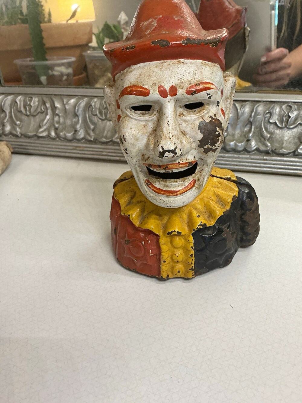 Vintage Cast Iron Humpty Dumpty Mechanical Bank Clown 7” Incomplete Halloween
